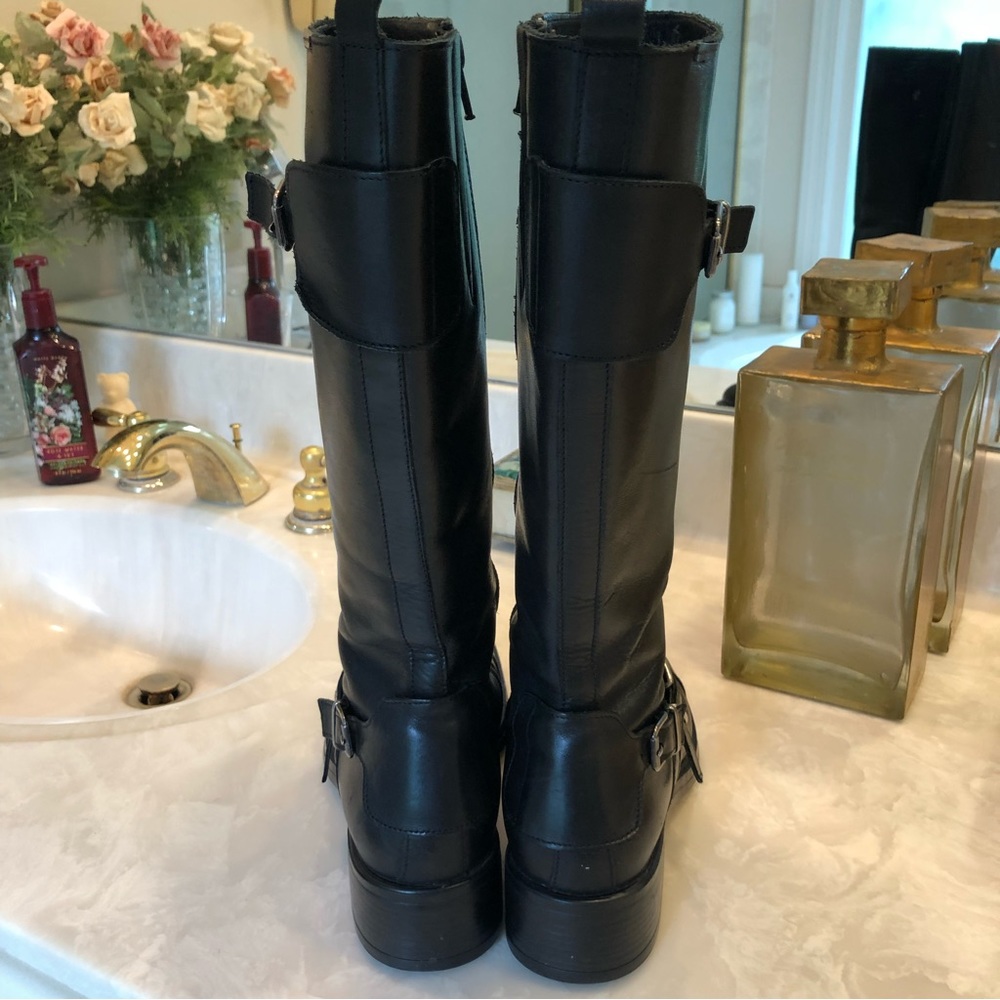 Elle Motorcycle Chunky Black Leather Boots with Silver Detail. So on trend! Sz39 - Picture 12 of 14
